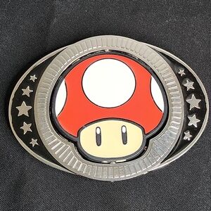 EUC Nintendo Mario Red Green Mushroom Spinning Belt Buckle 2012
